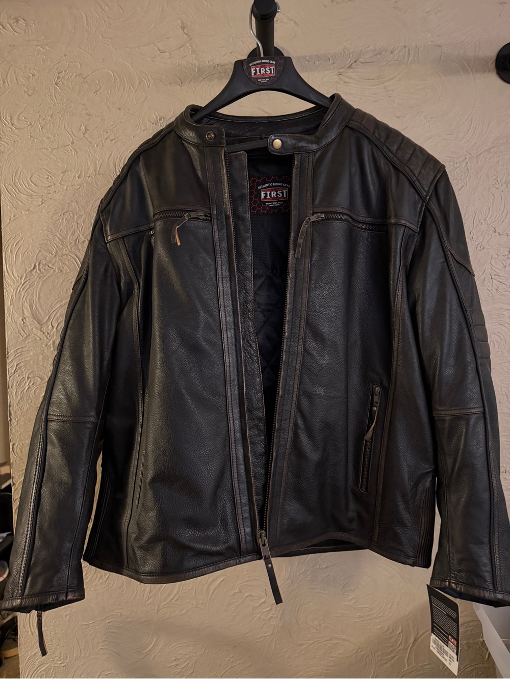 First Brand Black Men's Leather Bomber Jacket